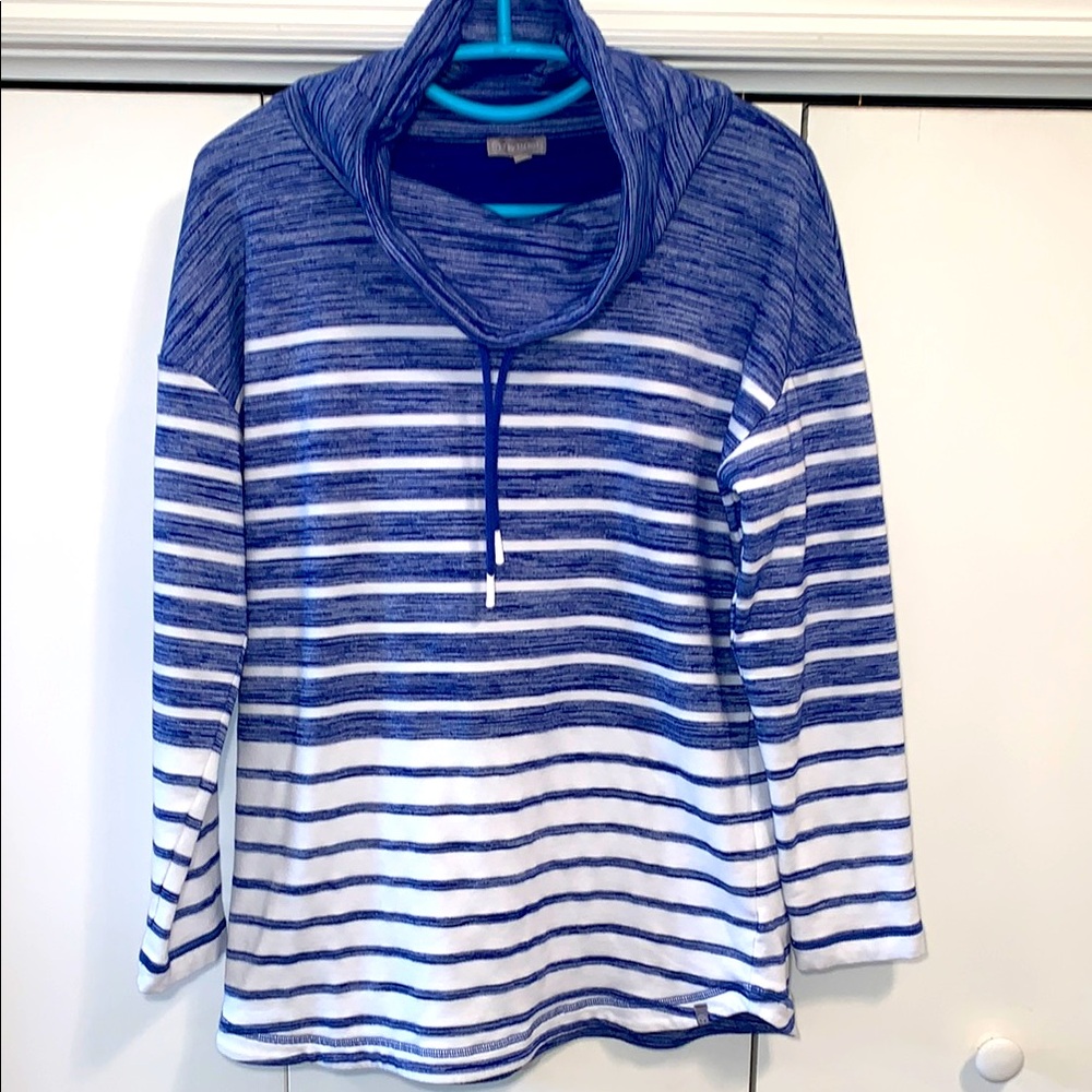 T by Talbots Blue and White Striped cowlneck Women's Sweater
